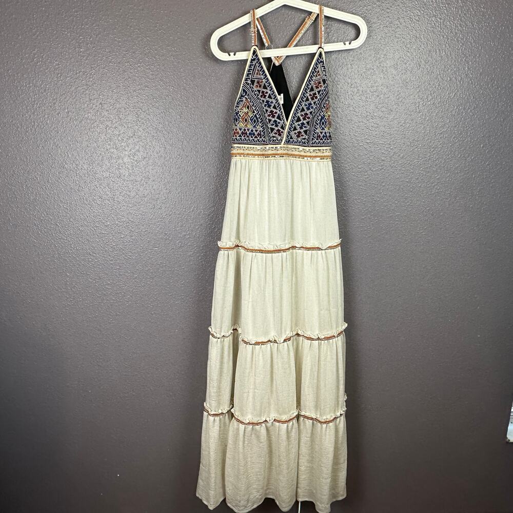NWT L'Atiste Embroidered and Sequined Boho Triangle Dress Womens Small